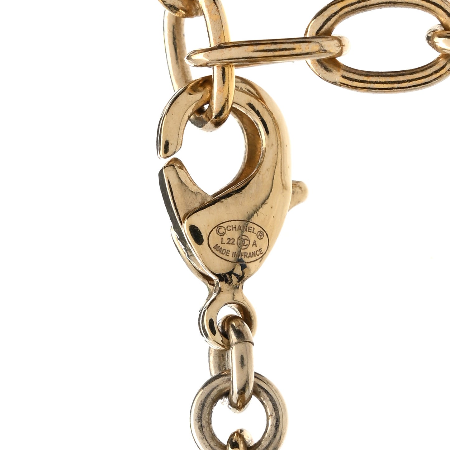 Lambskin CC Chain Reversible Pendant Necklace Gold Black