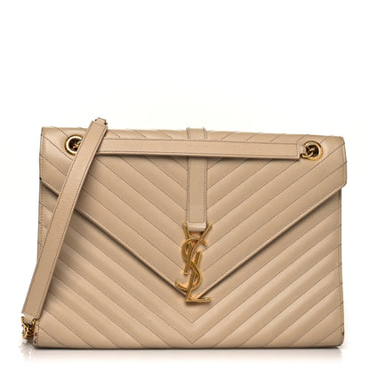 Saint Laurent Grain De Poudre Matelasse Chevron Large Monogram Satchel Dark Beige 1 of 14
