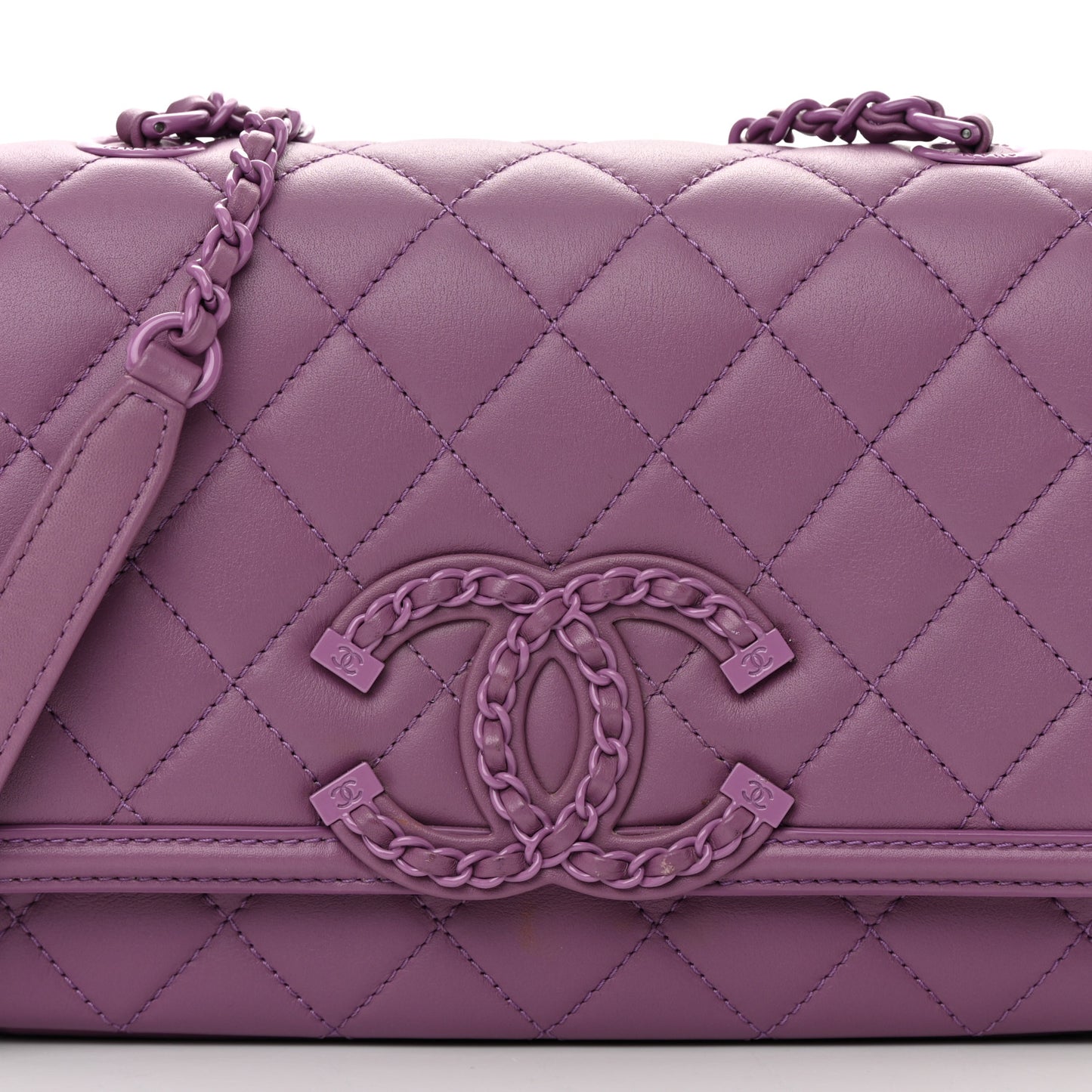 Lambskin Quilted Small CC Filigree Flap Purple