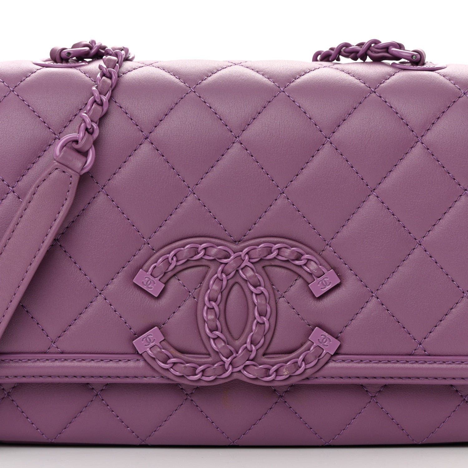 Chanel Lambskin Quilted Small CC Filigree Flap Purple 8 of 16