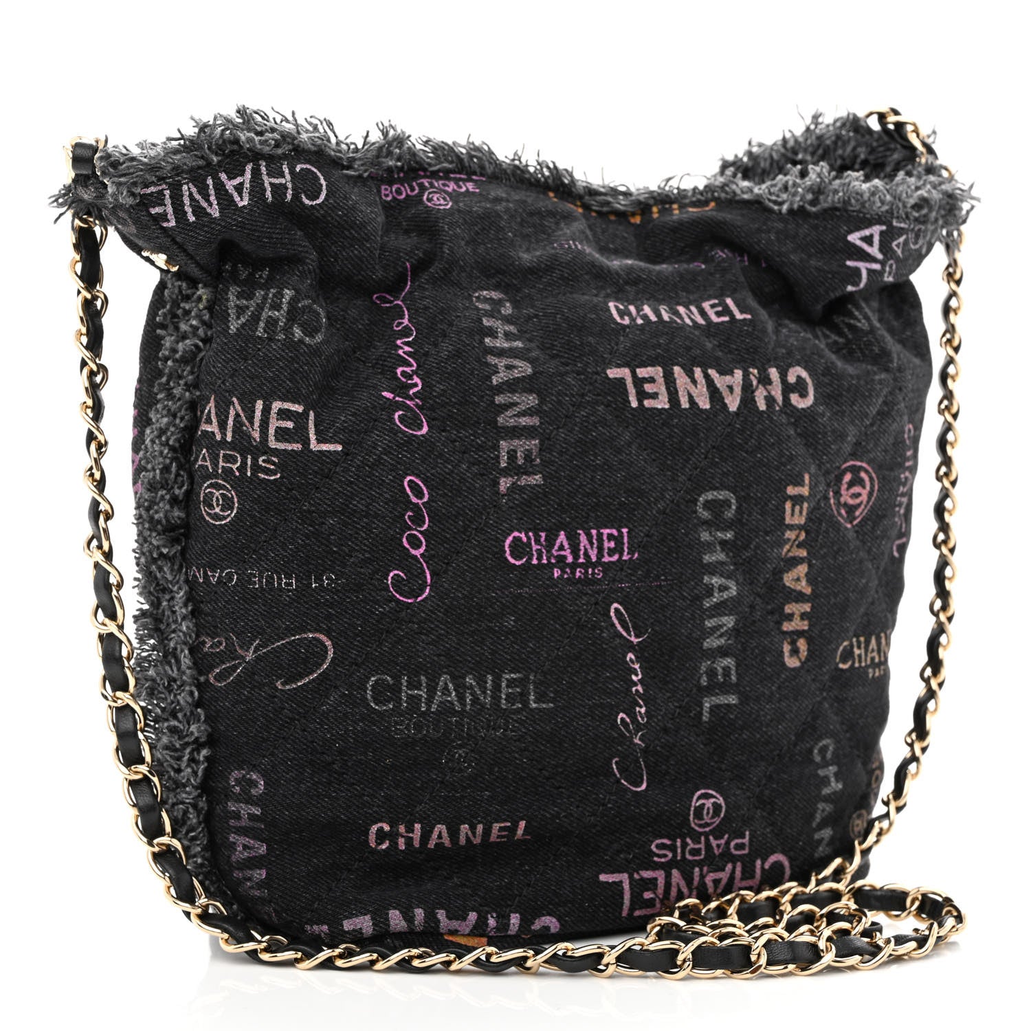 Chanel Denim Quilted Mood Bucket With Chain Black Multicolor 3 of 10