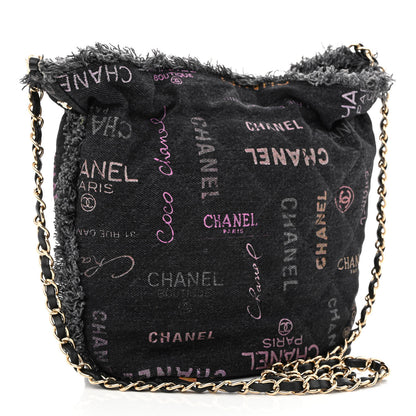 Chanel Denim Quilted Mood Bucket With Chain Black Multicolor 3 of 10