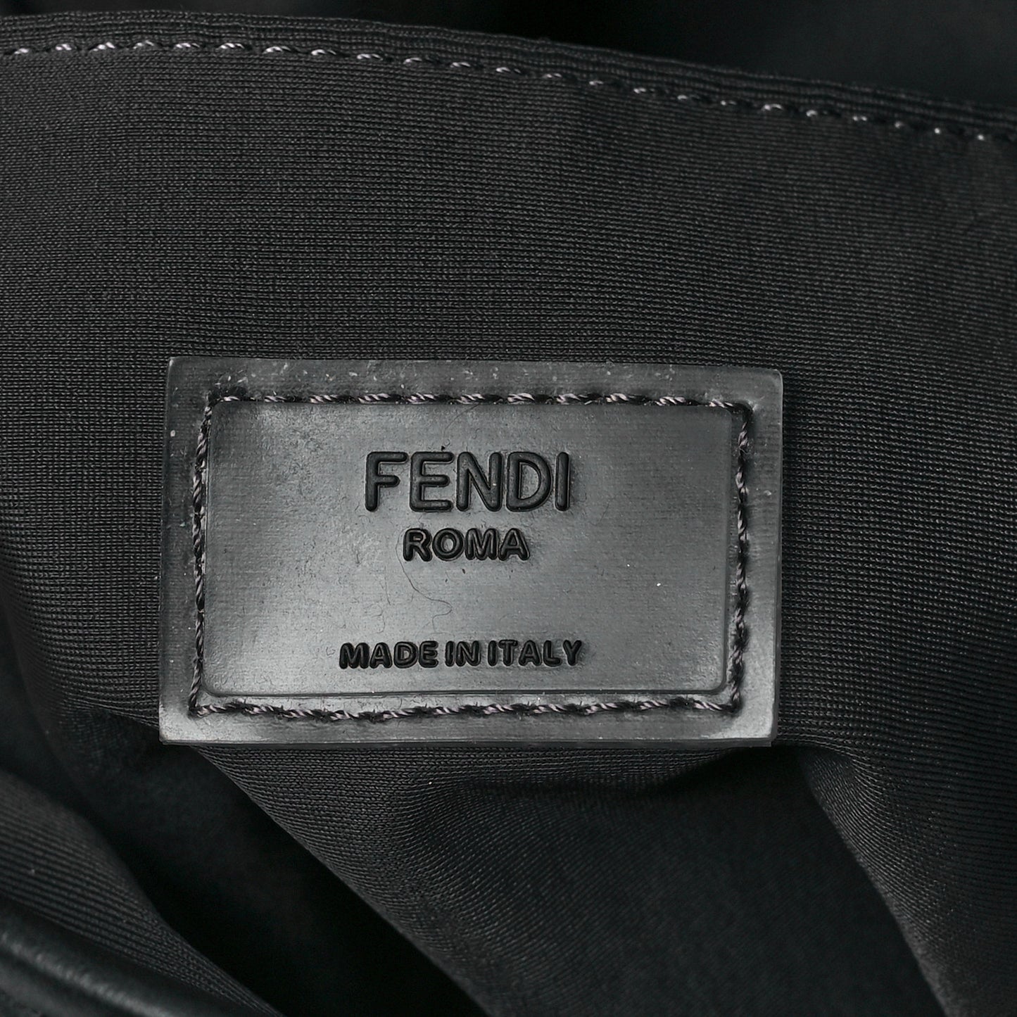 Mesh Cuoio Romano Vitello Stampa FF 1974 Embossed Logo Plate Backpack Black