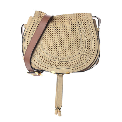 Chloe Calfskin Medium Perforated Marcie Round Crossbody Bag Beige 1 of 10