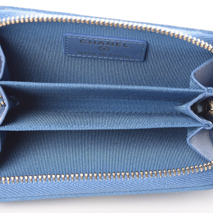 Chanel Caviar Chevron Quilted Zip Coin Purse Blue 5 of 8