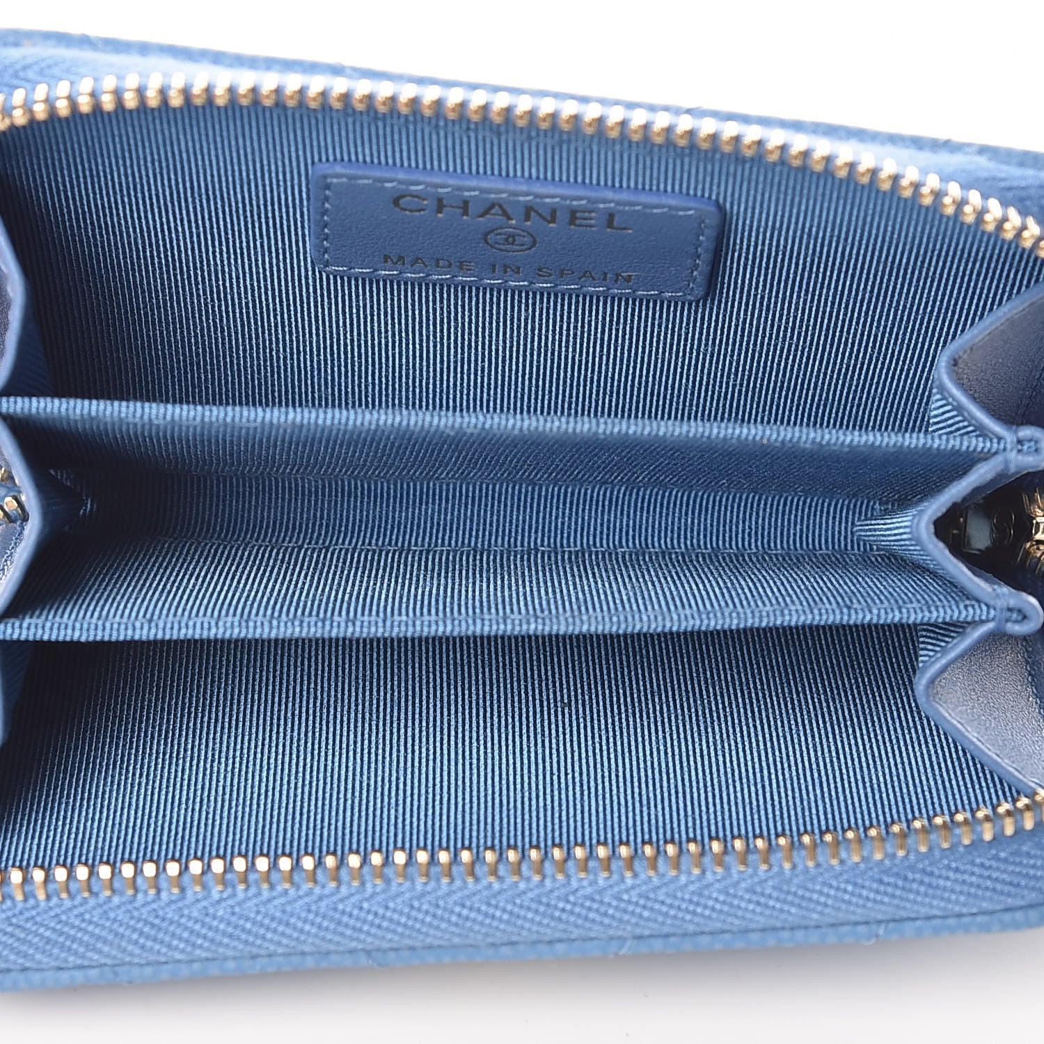 Chanel Caviar Chevron Quilted Zip Coin Purse Blue 5 of 8
