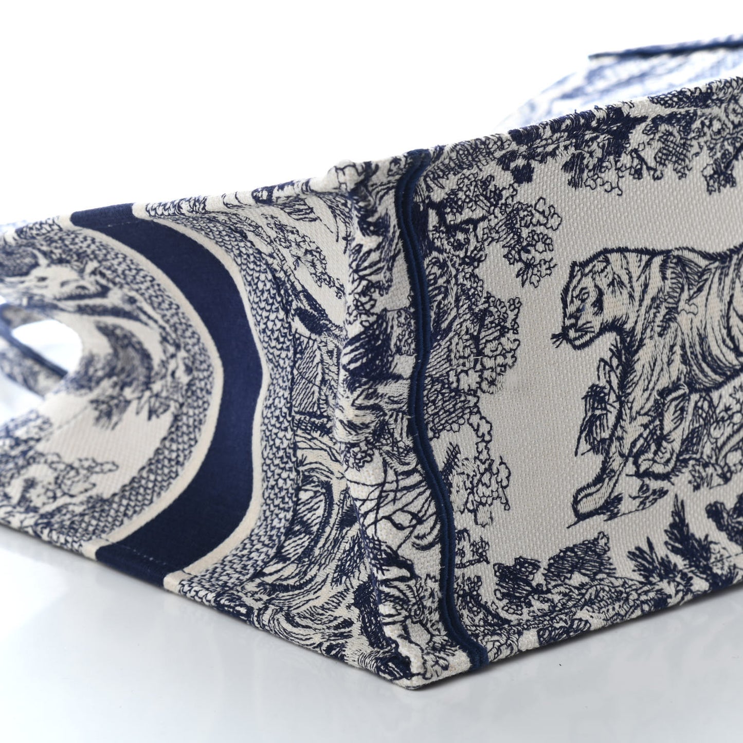 Canvas Embroidered Toile De Jouy Medium Book Tote Blue