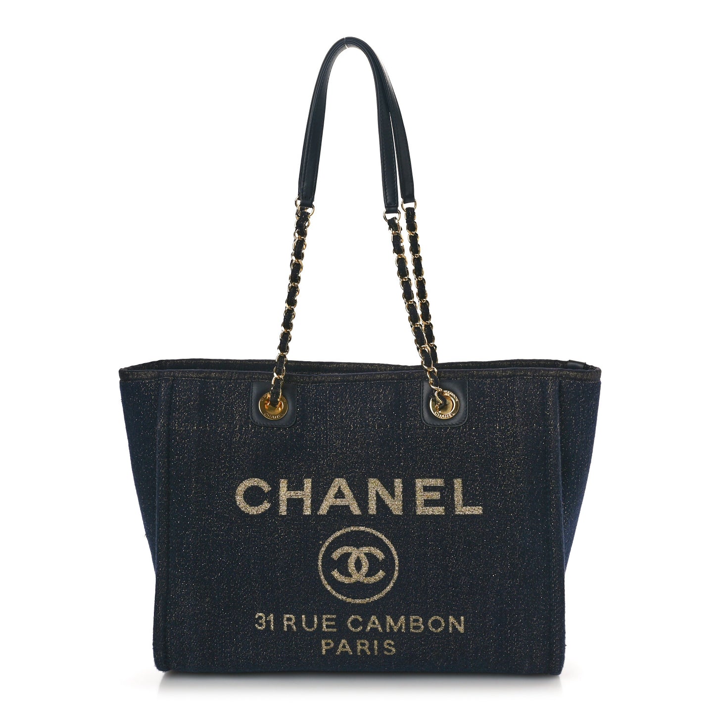 Lurex Canvas Small Deauville Tote Navy Blue Gold