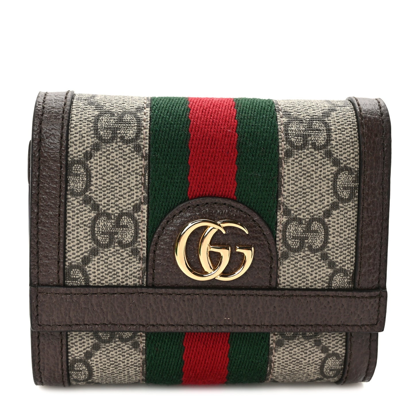 GG Supreme Monogram Web Ophidia French Flap Wallet Beige New Acero