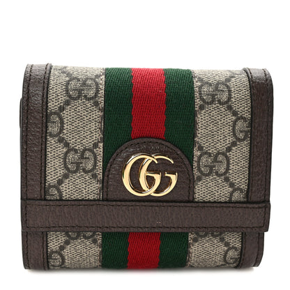 Gucci GG Supreme Monogram Web Ophidia French Flap Wallet Beige New Acero 1 of 7
