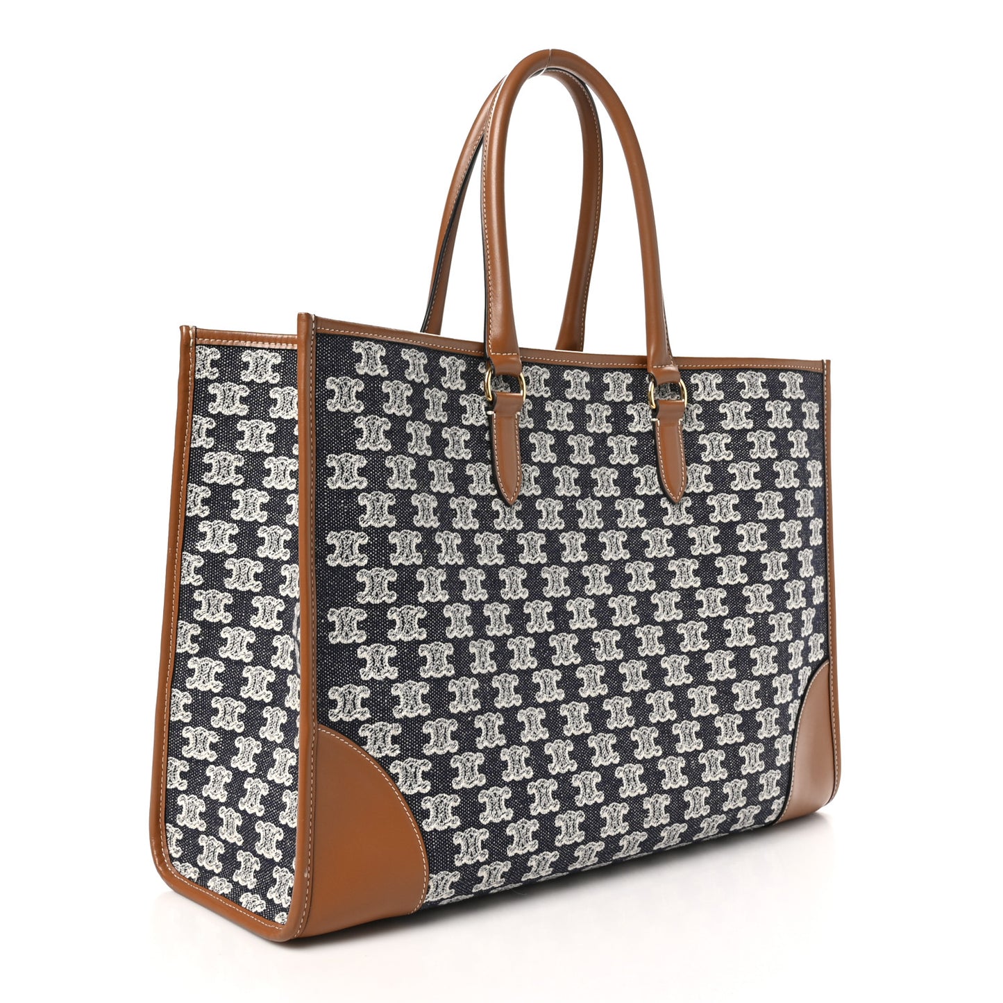 Canvas Calfskin Triomphe Embroidered Horizontal Cabas Navy Blue