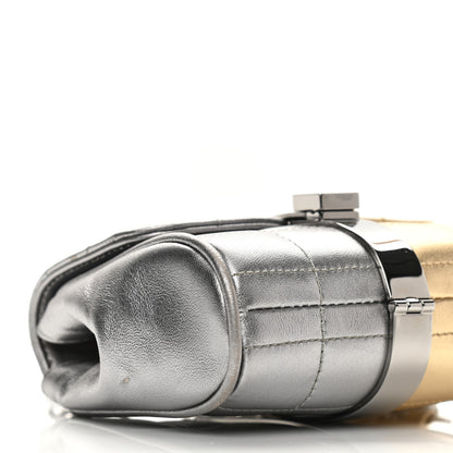 Chanel Metallic Lambskin Square Quilted Wristlet Clutch Gold Silver 10 of 12