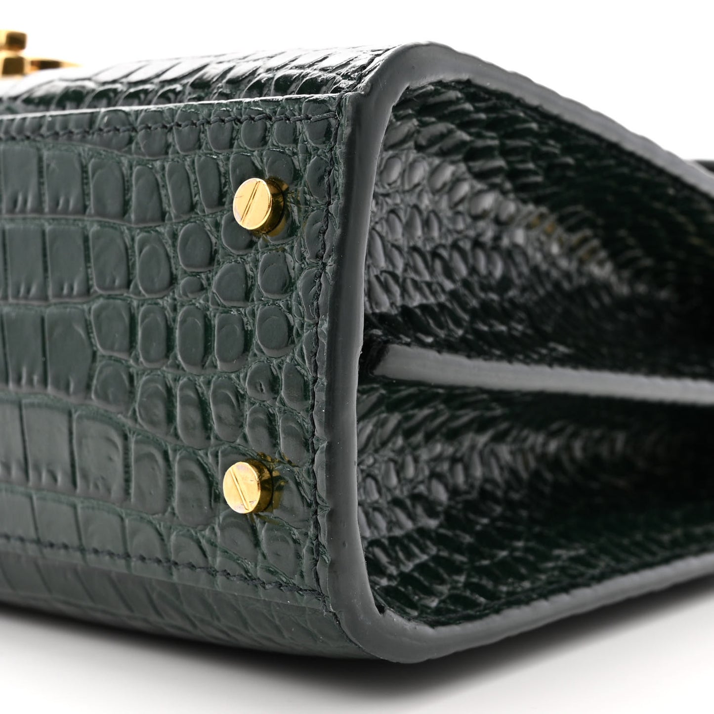 Calfskin Crocodile Embossed Mini Classic Monogram Cassandra Top Handle Green