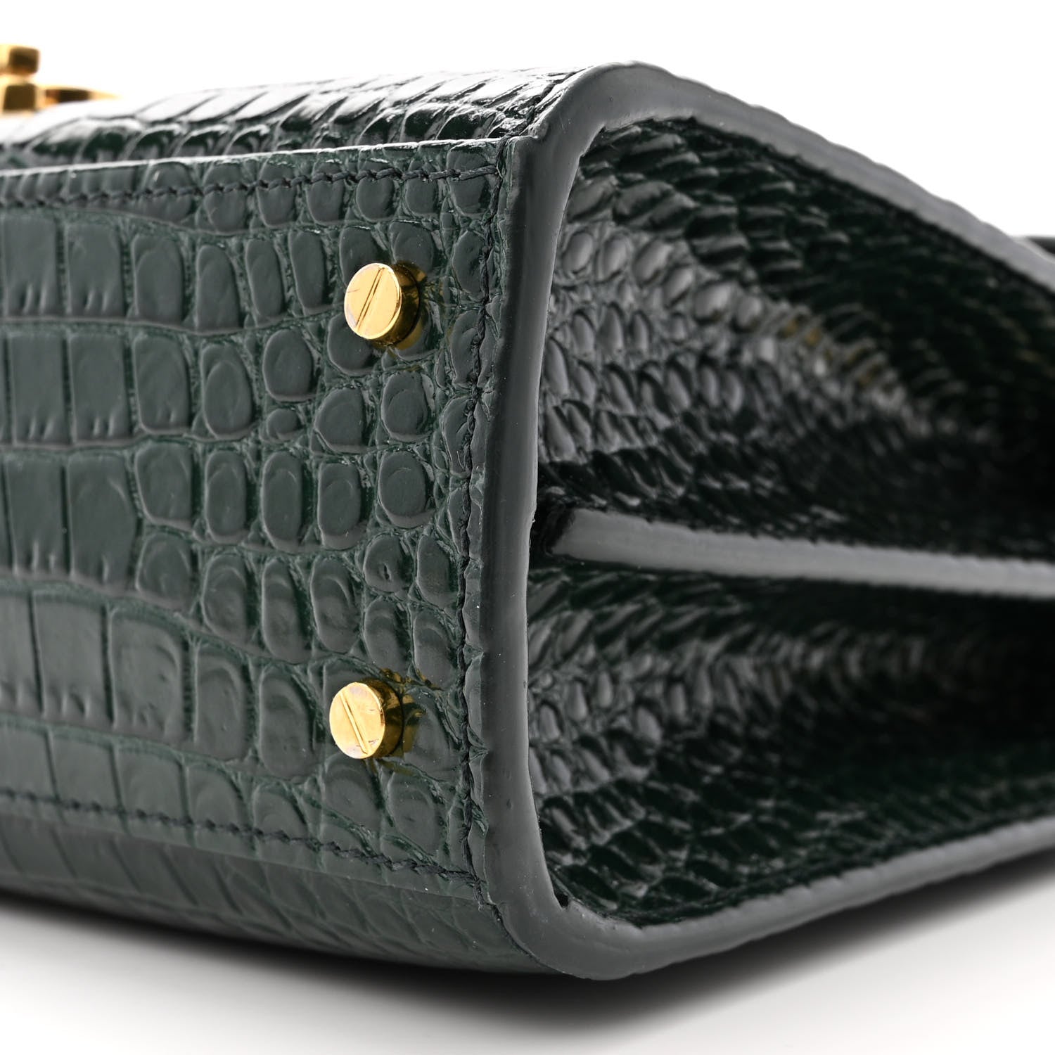 Saint Laurent Calfskin Crocodile Embossed Mini Classic Monogram Cassandra Top Handle Green 9 of 9