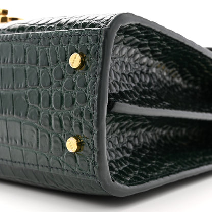 Saint Laurent Calfskin Crocodile Embossed Mini Classic Monogram Cassandra Top Handle Green 9 of 9