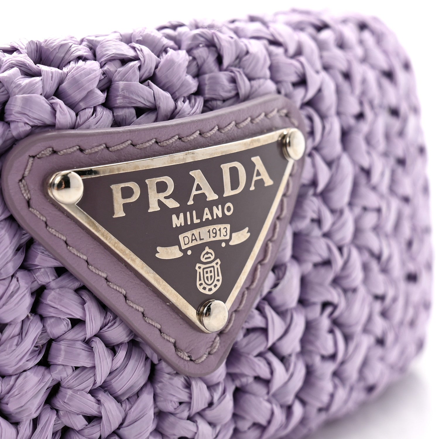 Prada Yarn Raffia Effect Crochet Metal Triangle Logo Headband Lilium 7 of 8