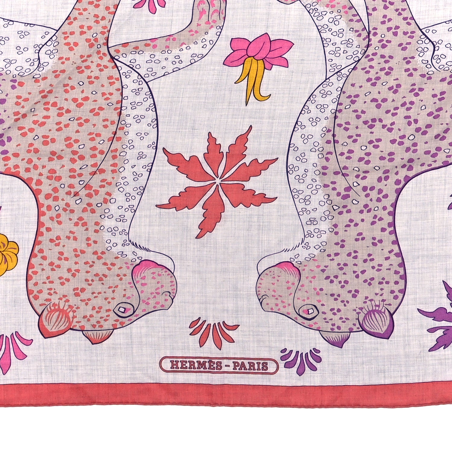 Hermes Cashmere Silk Les Leopards Shawl 140 Gris Chine Rose Or 3 of 3