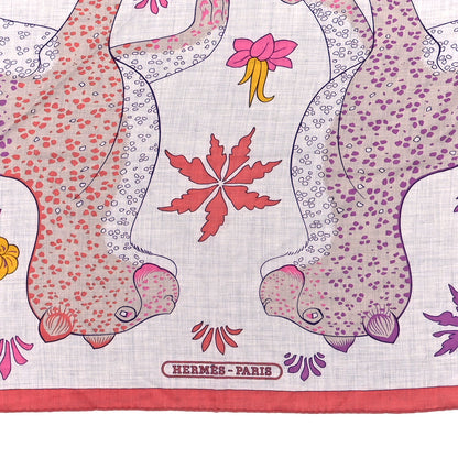 Hermes Cashmere Silk Les Leopards Shawl 140 Gris Chine Rose Or 3 of 3