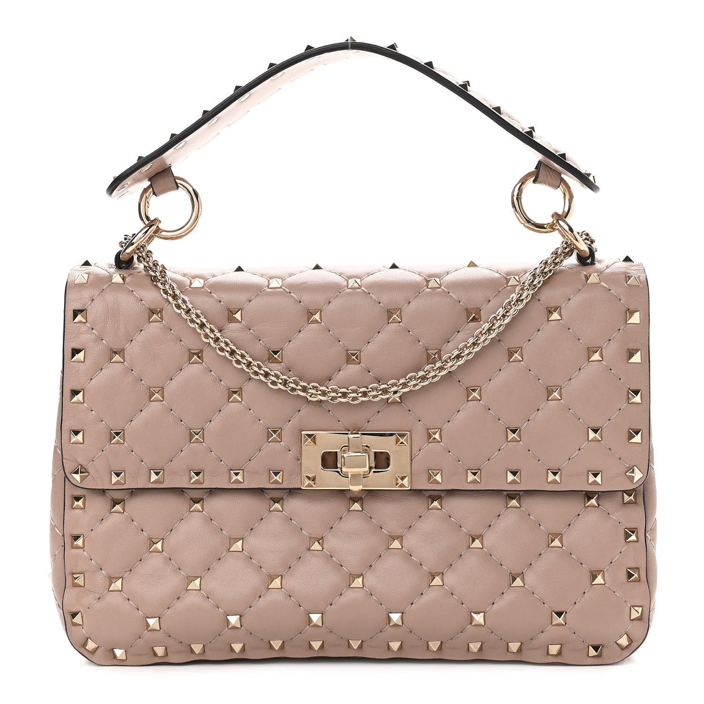 Lambskin Medium Rockstud Spike Shoulder Bag Poudre