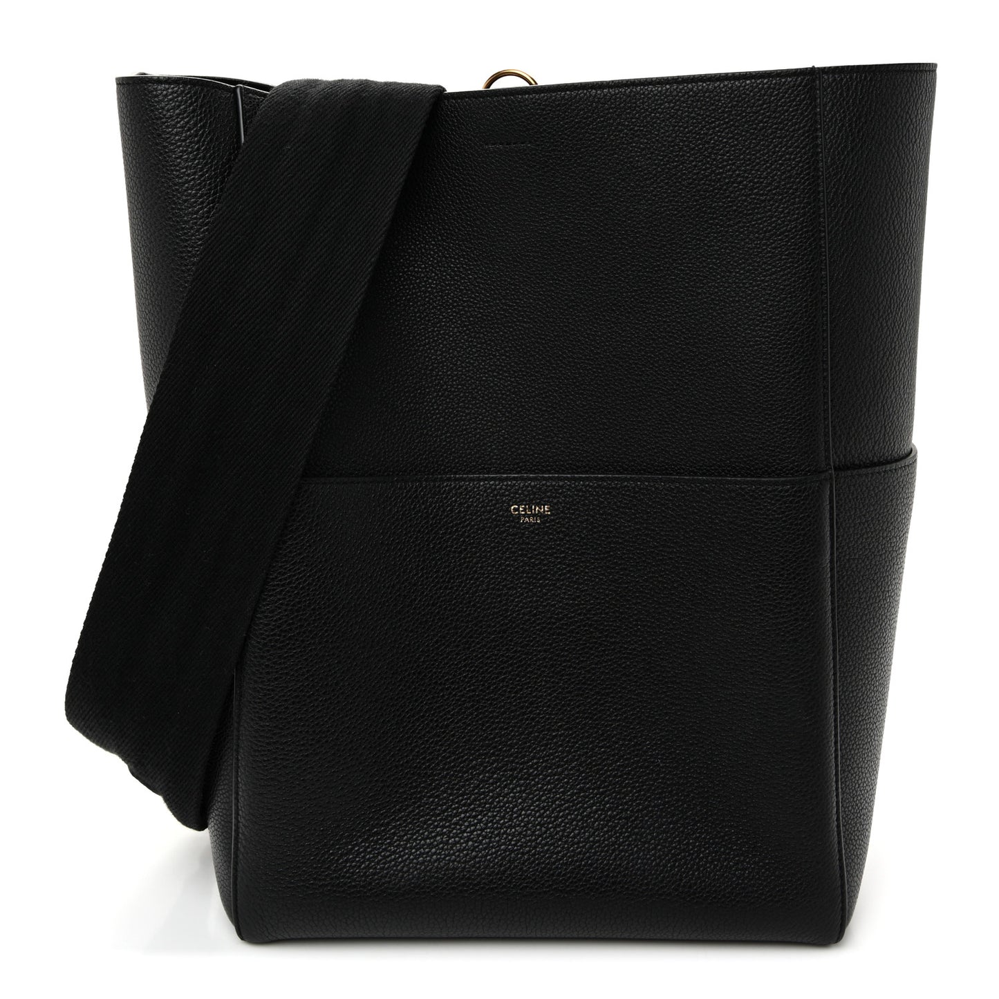 Soft Grained Calfskin Sangle Bucket Bag Black