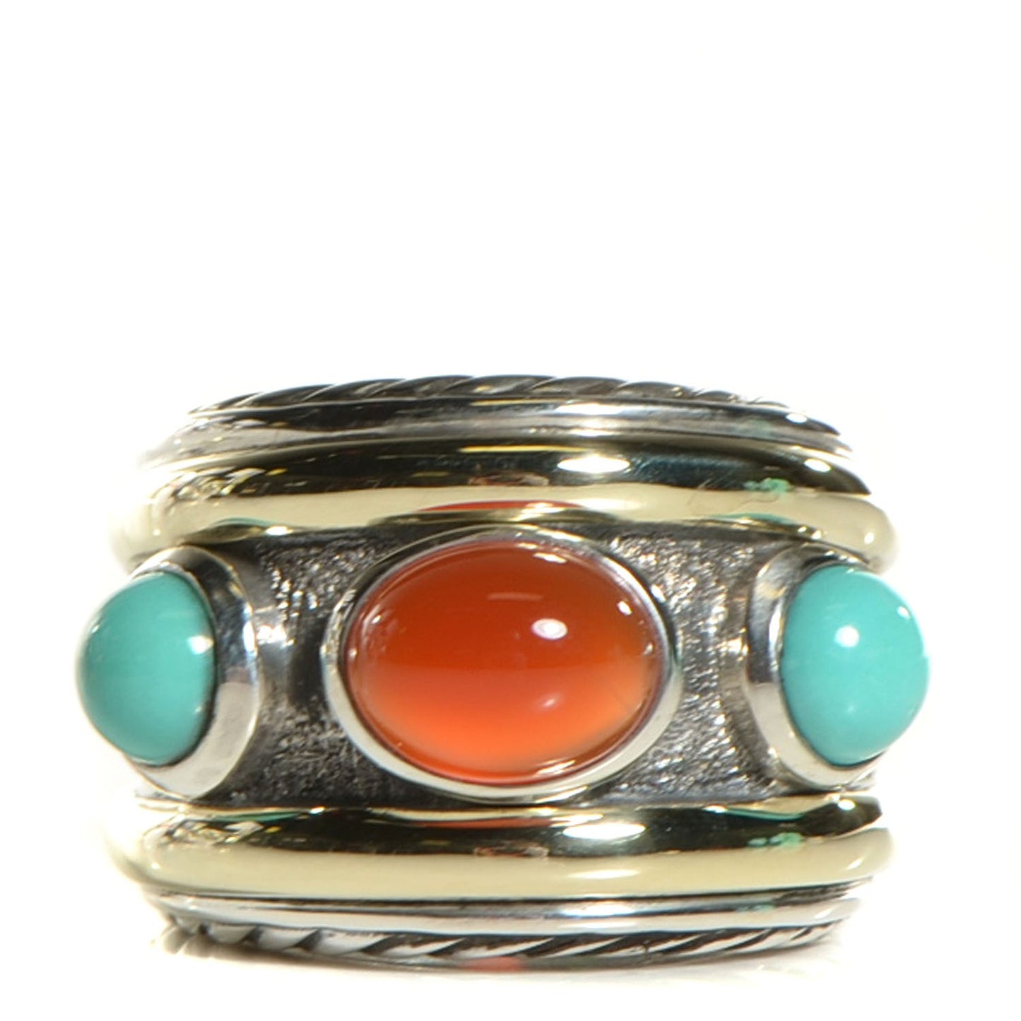 Sterling Silver 14K Yellow Gold Turquoise Carnelian Renaissance Ring 6