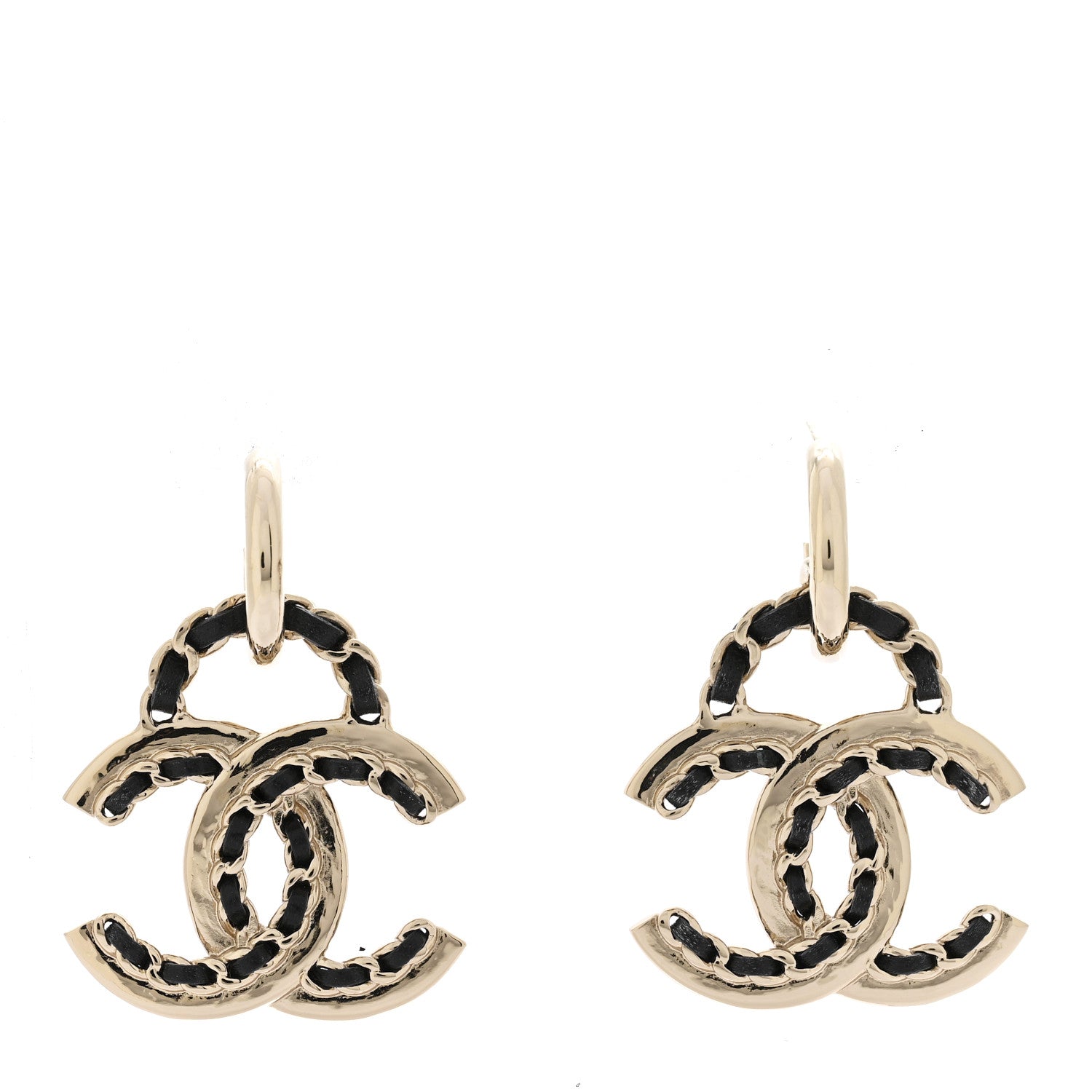 Chanel Lambskin Chain CC Drop Earrings Black Gold 1 of 4
