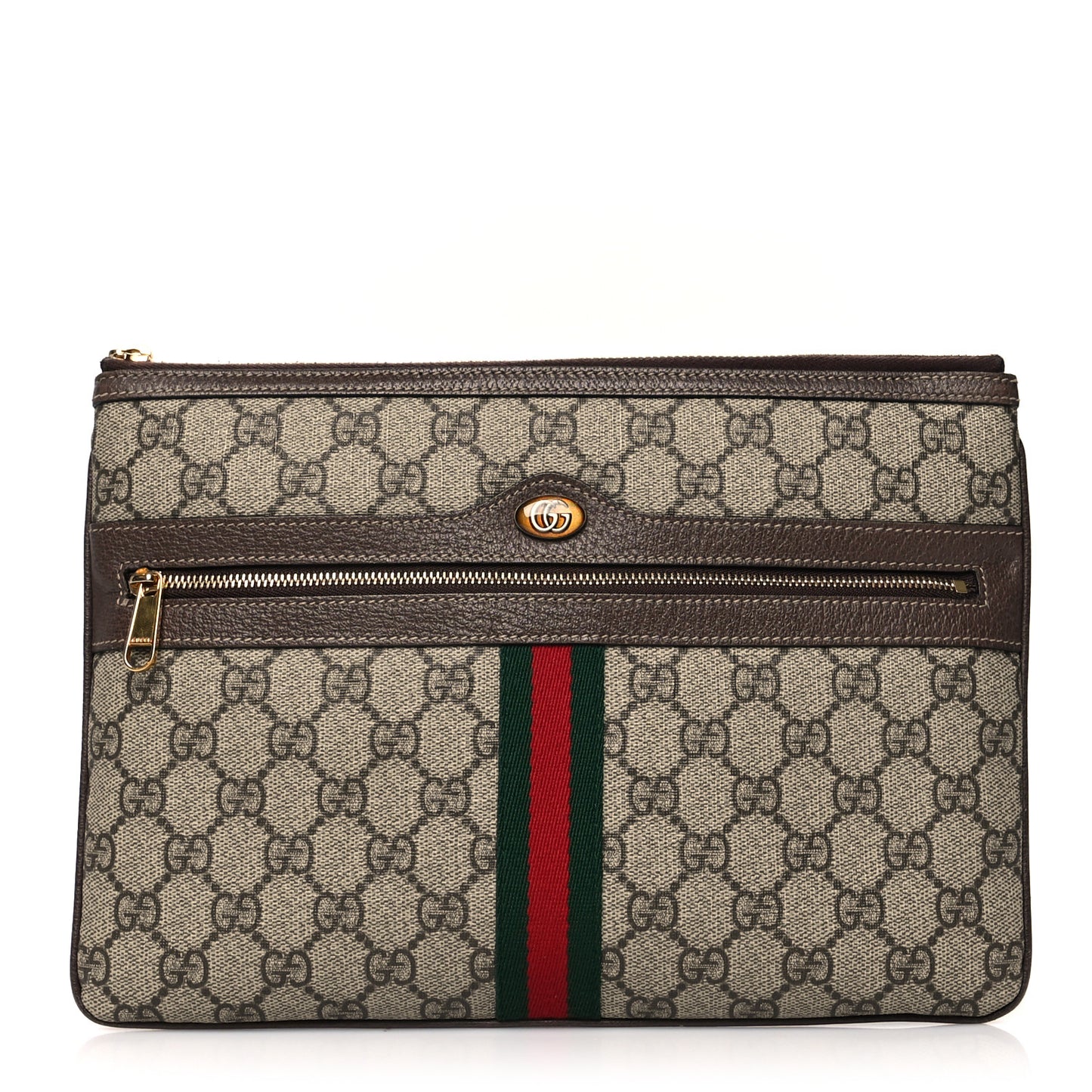 GG Supreme Monogram Large Ophidia Pouch Clutch Brown