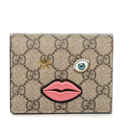 Gucci GG Supreme Monogram Face Embroidered Card Case Wallet Pink 1 of 6