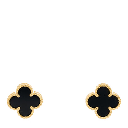 Van Cleef & Arpels 18K Yellow Gold Black Onyx Sweet Alhambra Earrings 1 of 5