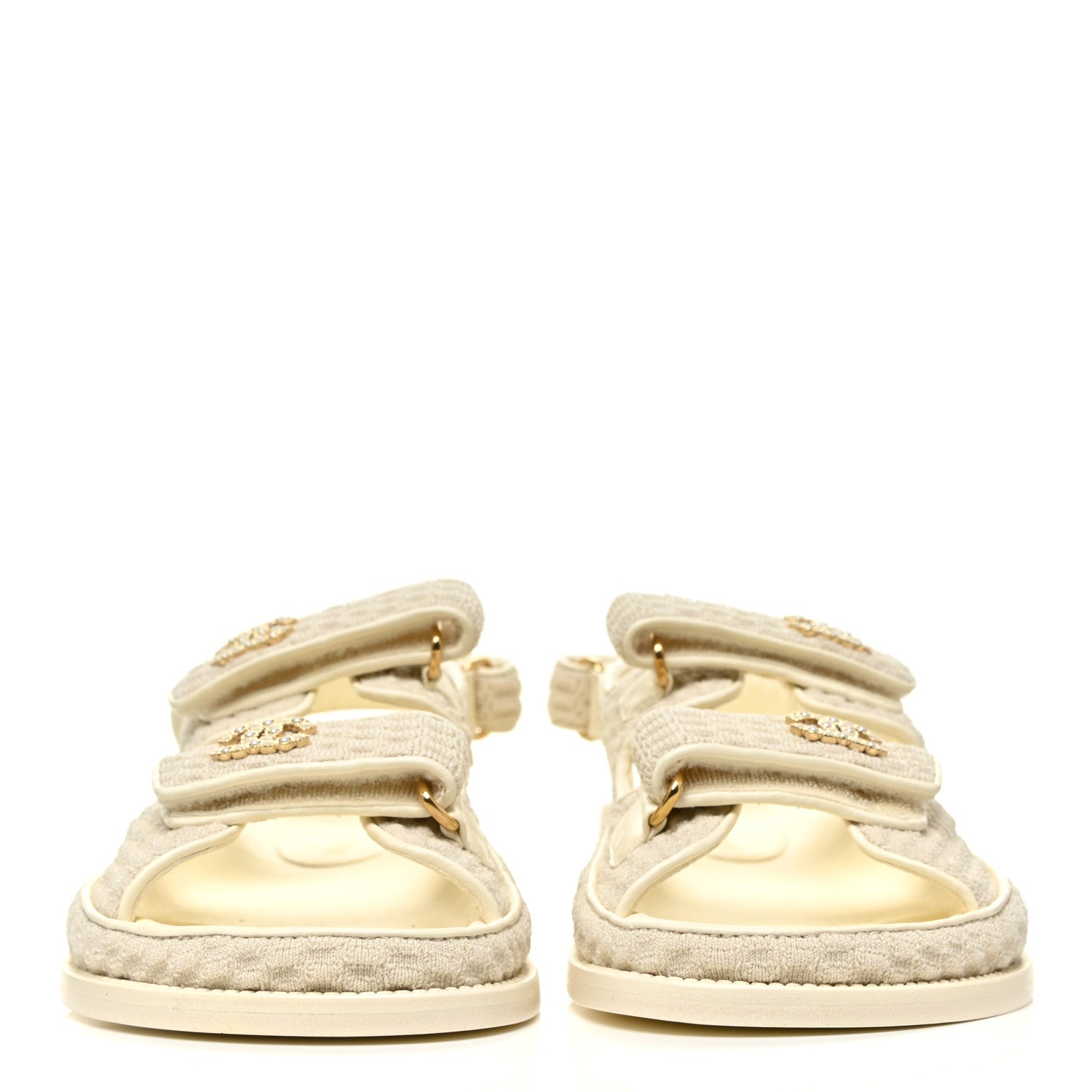 Chanel Knit Fabric Velcro Dad Sandals 38 Ivory 2 of 9