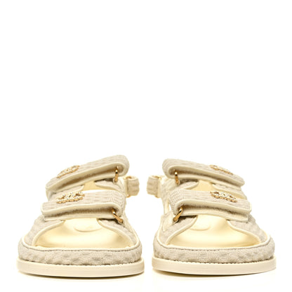 Chanel Knit Fabric Velcro Dad Sandals 38 Ivory 2 of 9