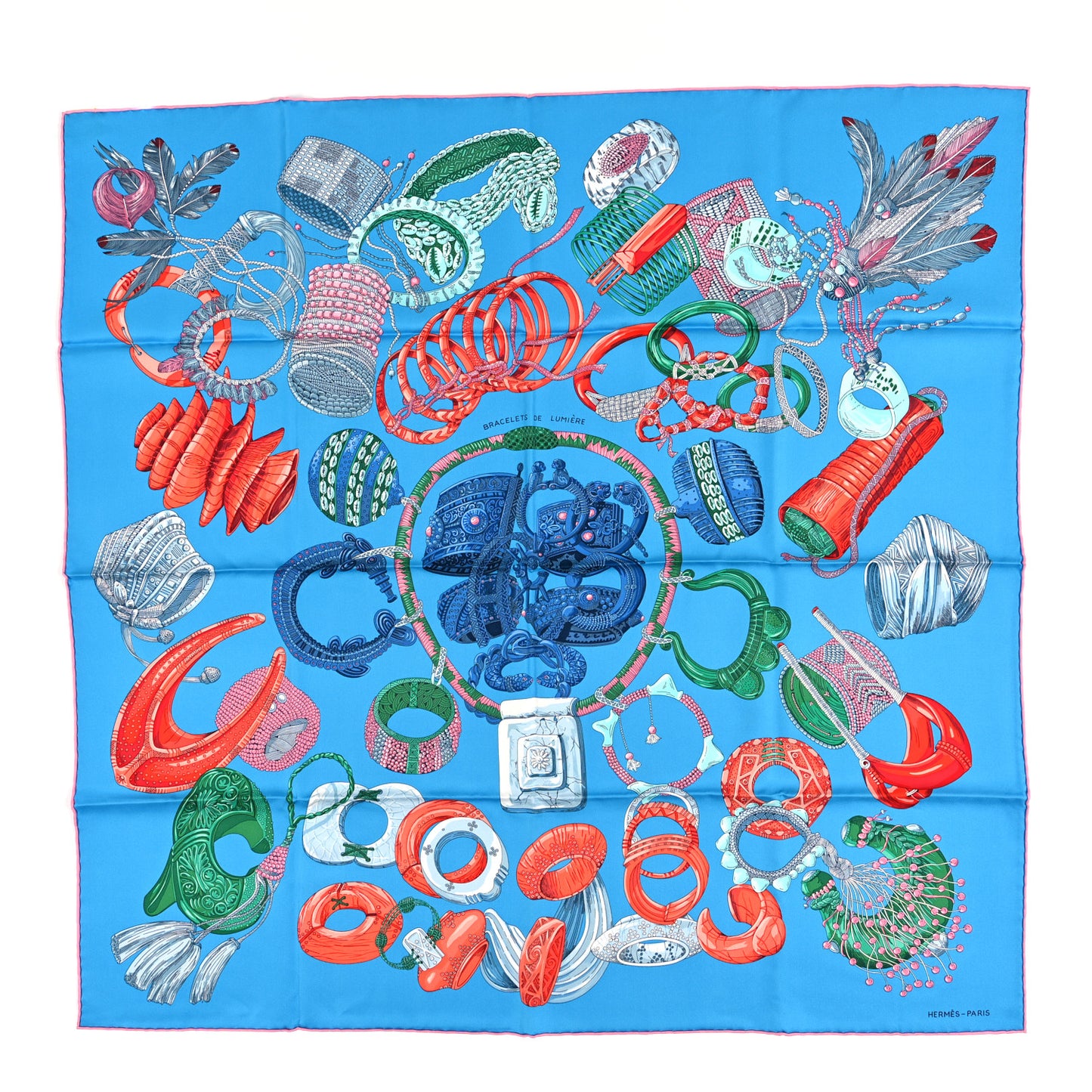 Silk Bracelets de Lumière Scarf 90 Bleu Azur Rouge Vert