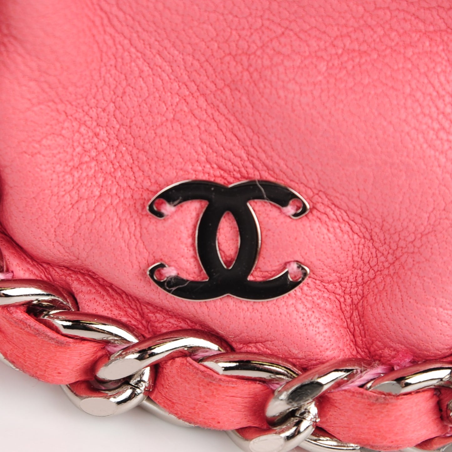 Lambskin Chain CC Fingerless Gloves 7.5 Pink