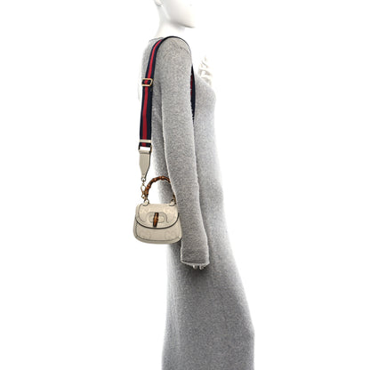 Gucci Monogram Jumbo GG Textured Dollar Calfskin Web Mini Bamboo 1947 Top Handle Bag Off White 3 of 17