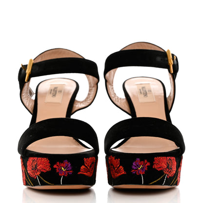 Valentino Garavani Poppy Embroidered Platform Sandals 36.5 Black 2 of 11