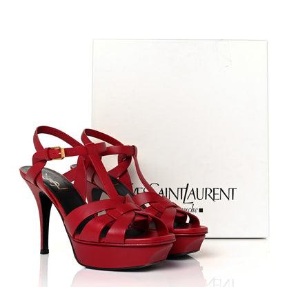 Saint Laurent Calfskin Tribute 75 Platform Sandals 37 Rouge Orient 9 of 9