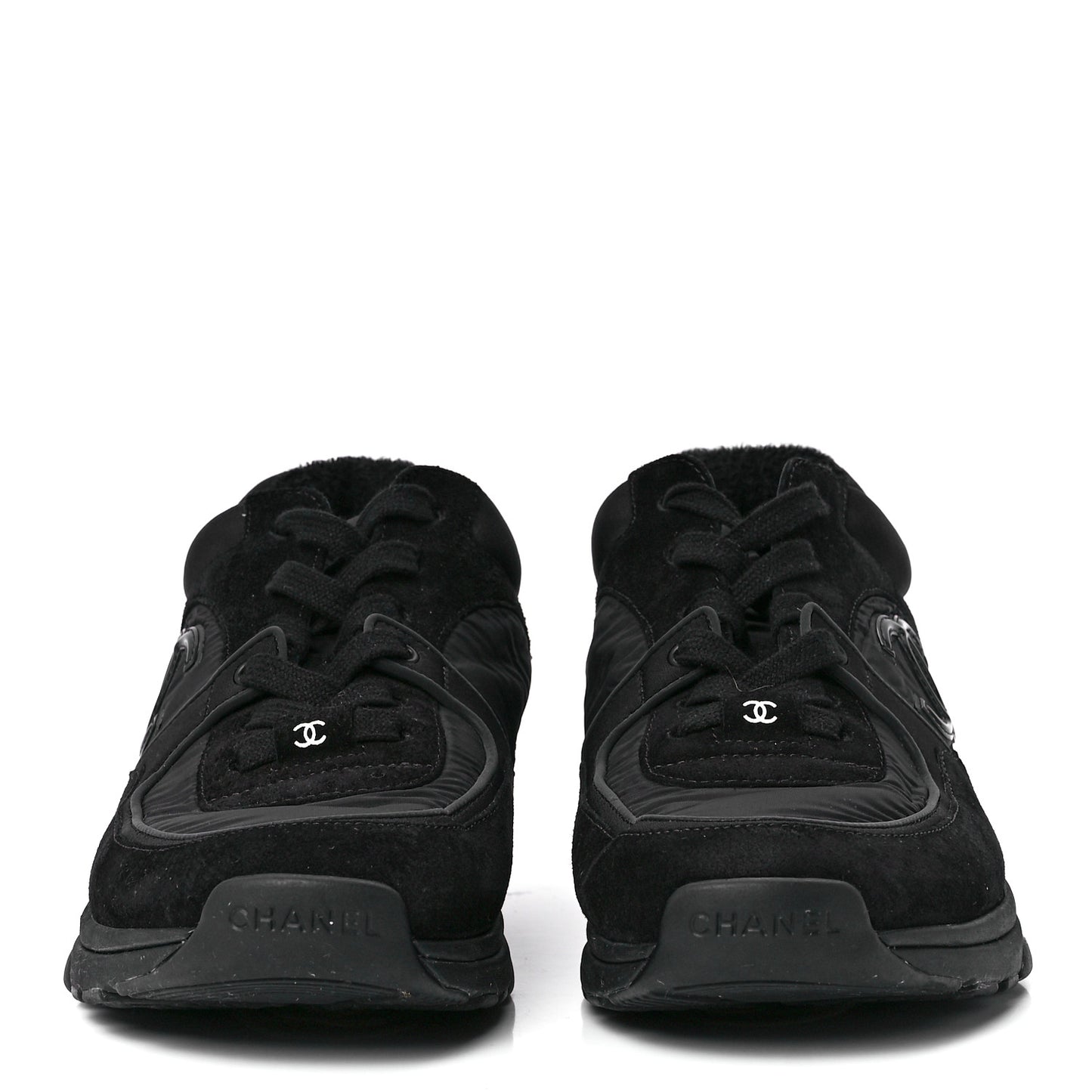 Fabric Calfskin Suede CC Sneakers 38.5 Black