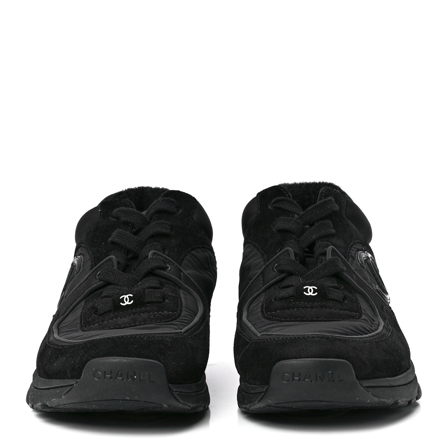 Chanel Fabric Calfskin Suede CC Sneakers 38.5 Black 2 of 8