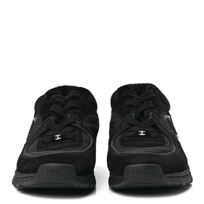 Chanel Fabric Calfskin Suede CC Sneakers 38.5 Black 2 of 8