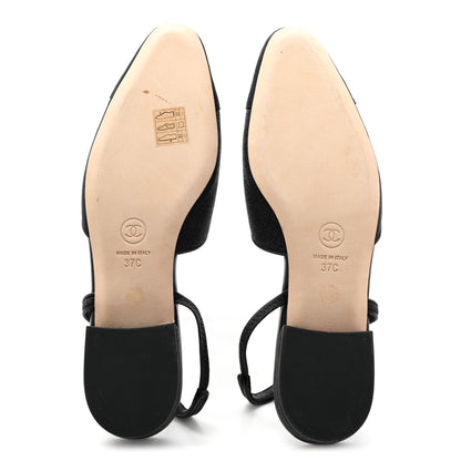Chanel Glitter Calfskin Grosgrain CC Slingback Flats 37 Black 5 of 10