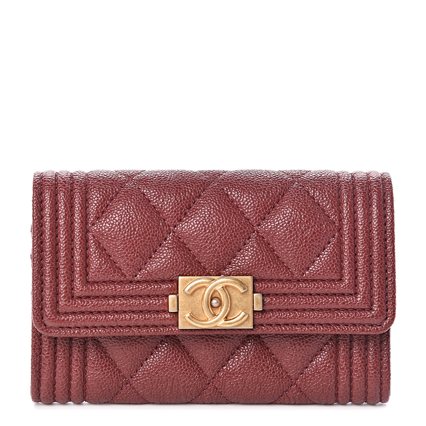 Caviar Quilted Boy Flap Card Holder Burgundy