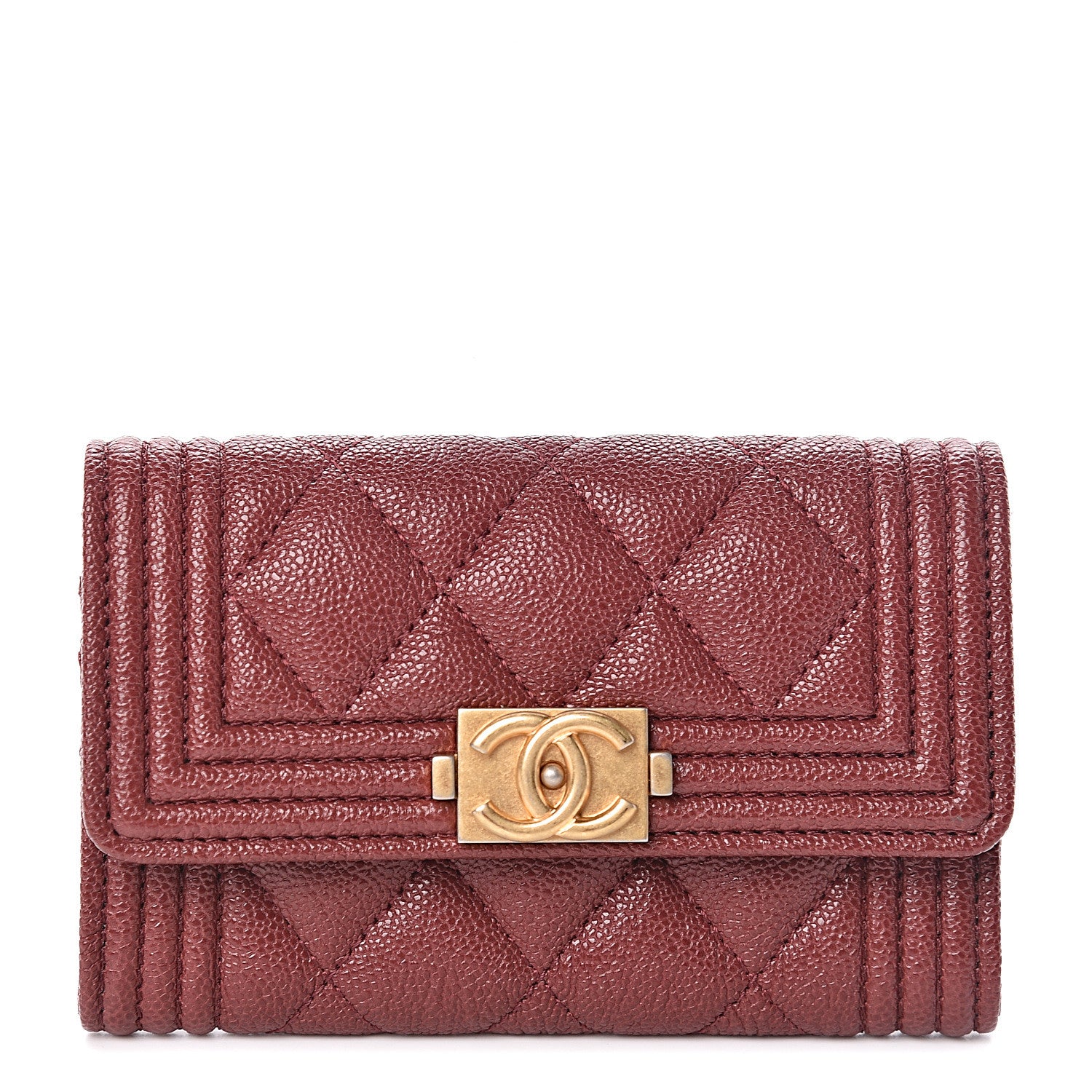 Chanel Caviar Quilted Boy Flap Card Holder Burgundy 1 of 8