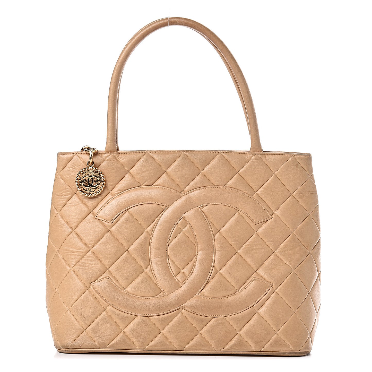 Lambskin Quilted Medallion Tote Beige