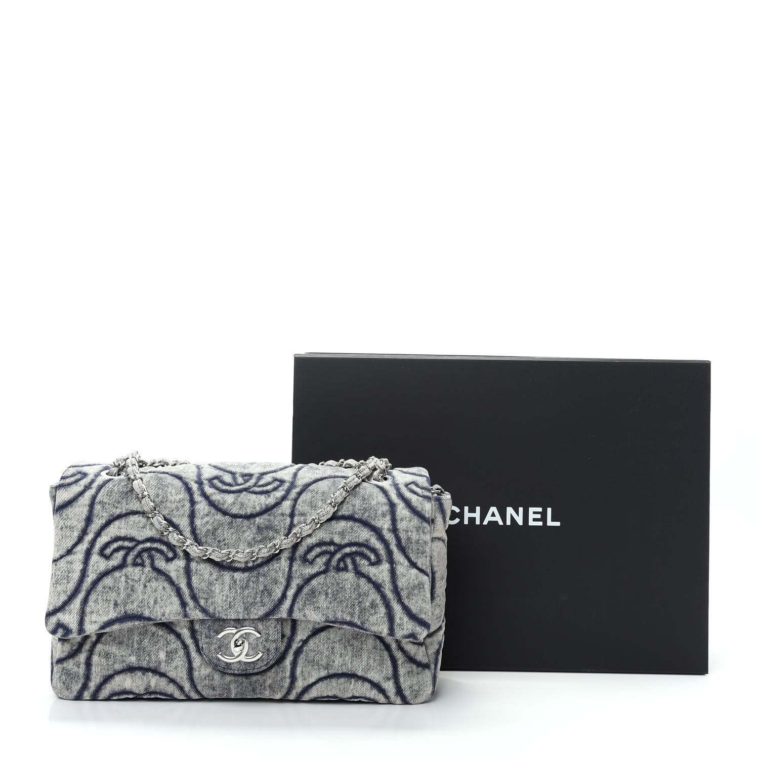 Chanel Denim Embossed CC Logo Print Jumbo Single Flap Blue 10 of 10