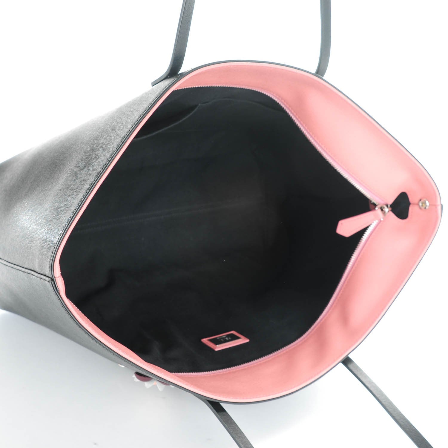 Fendi Vitello Elite Flowerland Medium Roll Tote Black 5 of 11