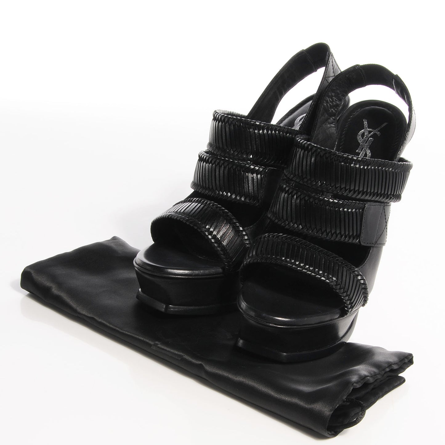 Leather Woven Platform Sandals 37 Black