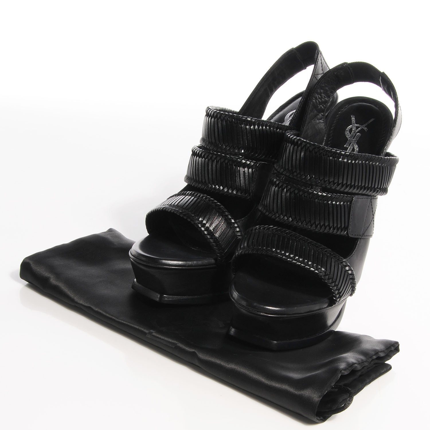 Saint Laurent Leather Woven Platform Sandals 37 Black 8 of 8