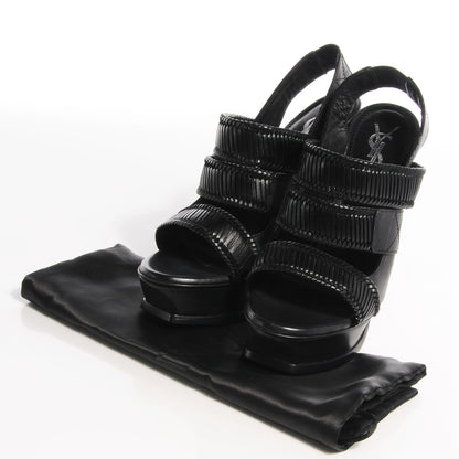 Saint Laurent Leather Woven Platform Sandals 37 Black 8 of 8