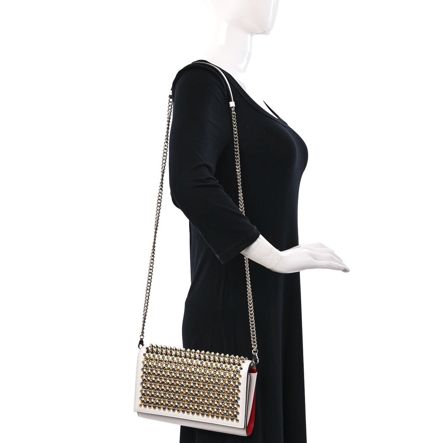 Christian Louboutin Calfskin Patent Spikes Paloma Clutch Gold Silver 2 of 10
