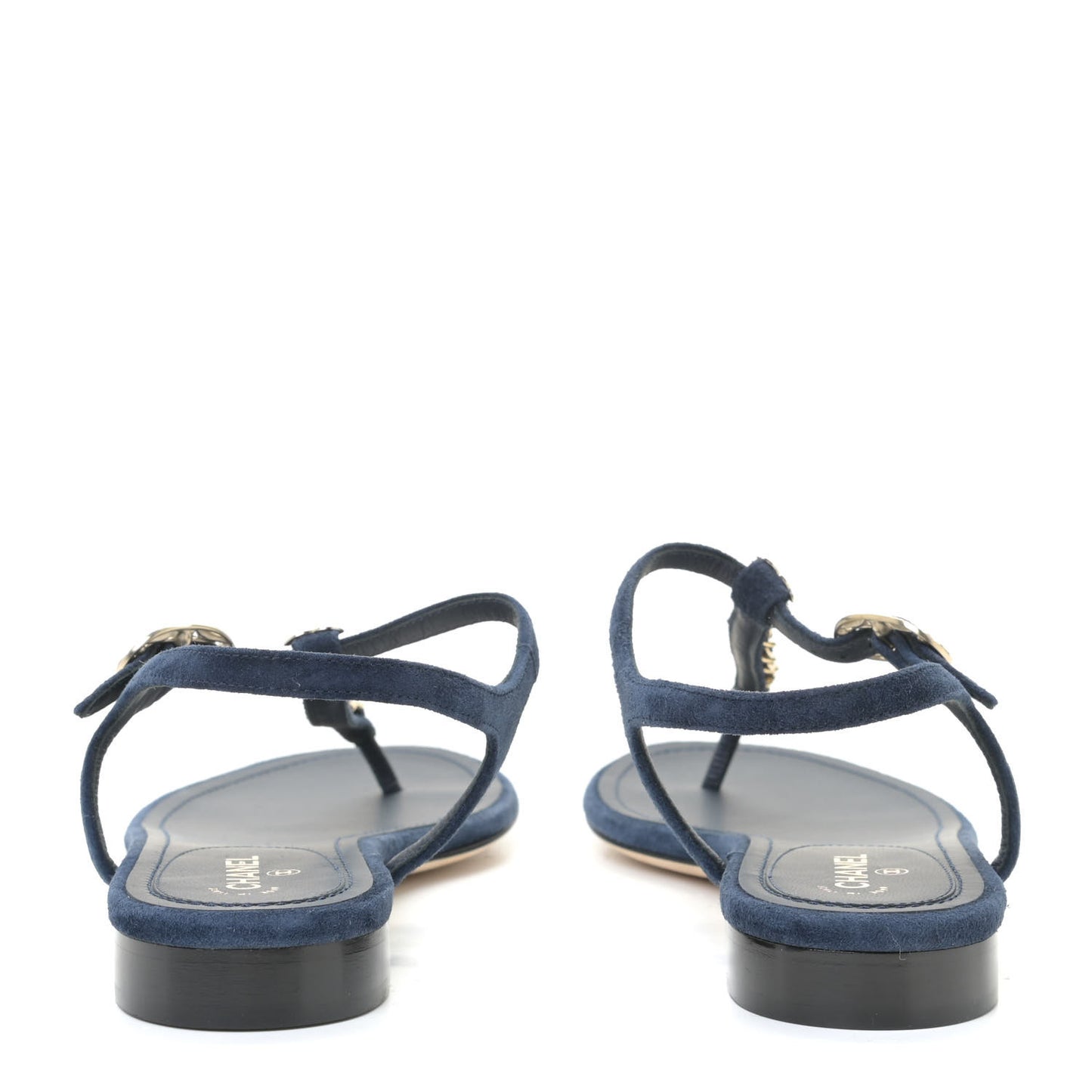 Suede Calfskin Thong Sandals 37 Navy Blue